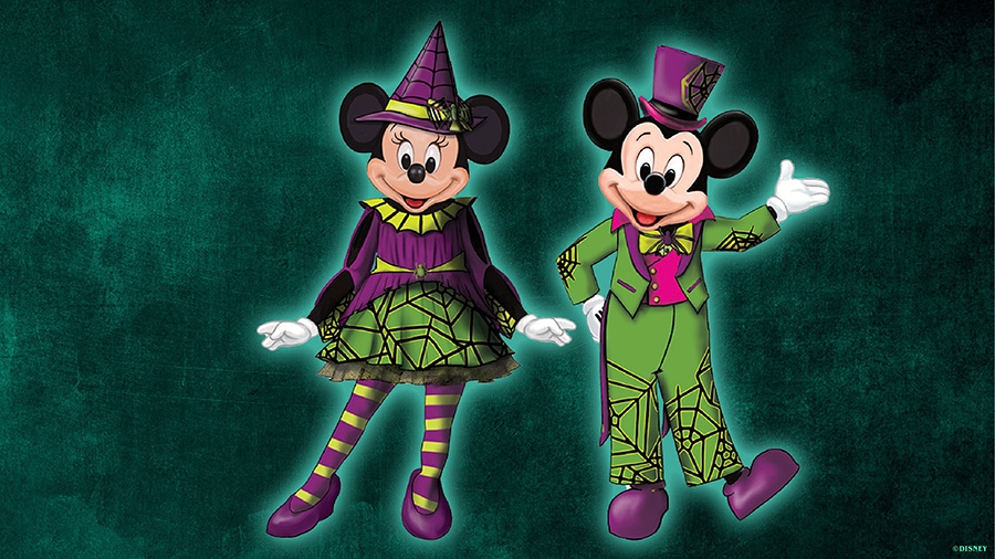 Mickey e Minnie novos trajes para o Halloween 2024.