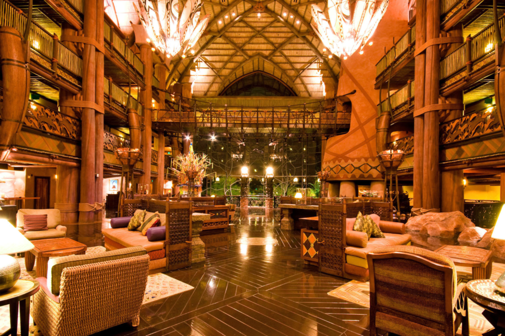 O interior do Disney's Animal Kingdom Lodge.