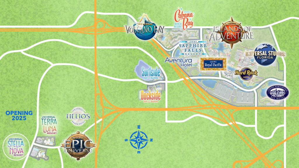 O mapa do Universal Orlando Resort com o Epic Universe.