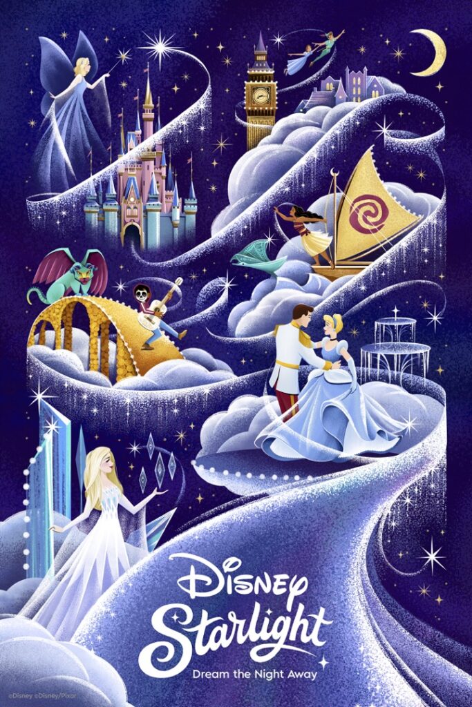 Pôster da Disney Starlight, nova parada noturna do Magic Kingdom.