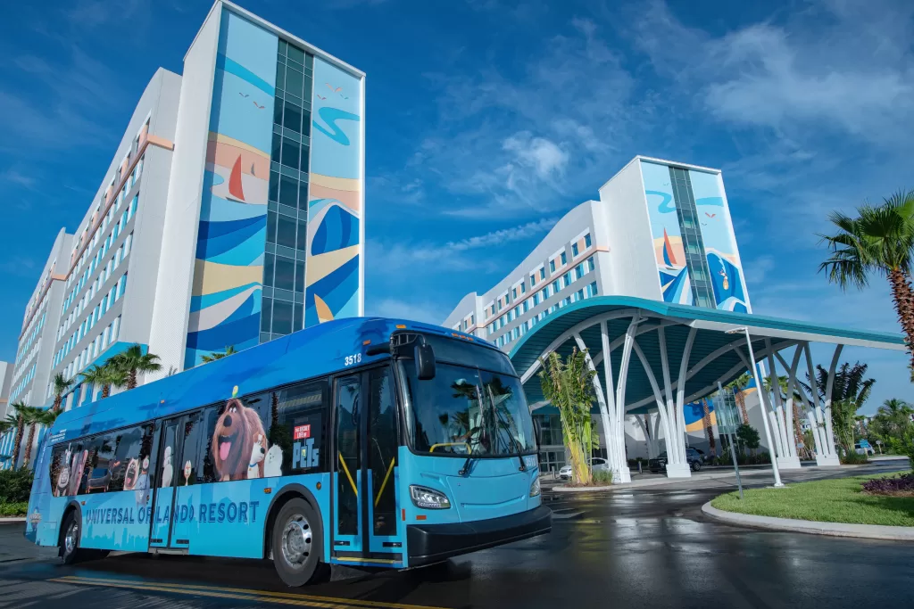 Os hóspedes dos hotéis Universal têm transporte gratuito para utilizar durante todo o dia pelos parques e CityWalk.