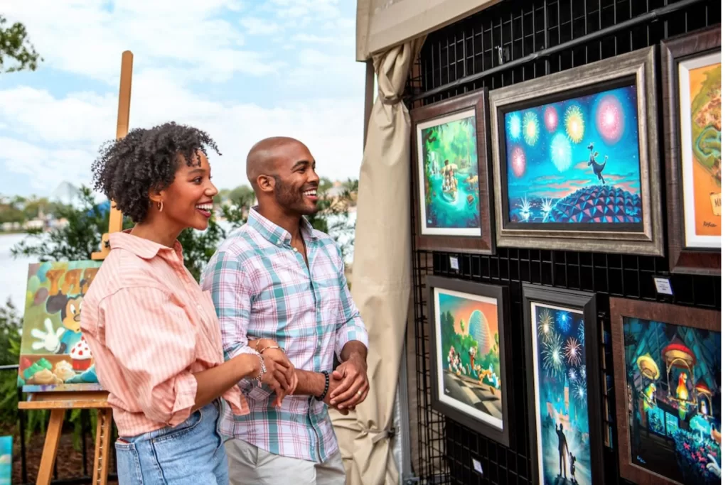No EPCOT International Festival of the Arts você pode apreciar obras de arte, conversar com artistas e até comprar alguns quadros.