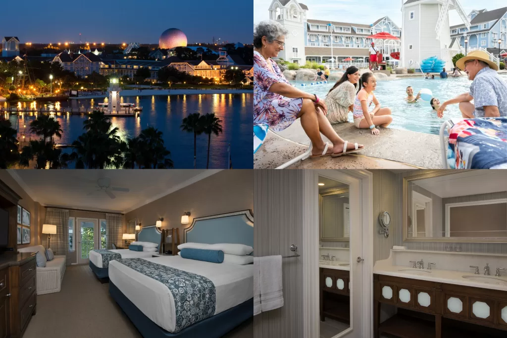 Com uma proposta mais luminosa e um clima “praia”, o Disney’s Beach Club Resort costuma ser escolhido por famílias que querem conforto, boa localização e fácil acesso ao EPCOT e ao Hollywood Studios. 