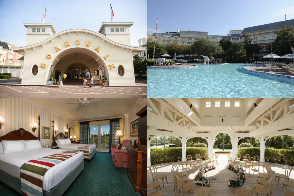 O Disney’s BoardWalk Inn é inspirado na costa de Atlantic City e Coney Island dos anos 1940, e tem um charme único: ele simula uma área de entretenimento às margens do Crescent Lake, com restaurantes, bares e atividades noturnas a uma curta caminhada dos hotéis vizinhos. 