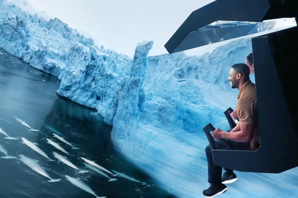 Na Expedition Odyssey, os visitantes embarcam em uma expedição pelo Ártico, passando por geleiras e encontrando animais da região. Efeitos de vento e respingos d’água tornam a experiência ainda mais imersiva.