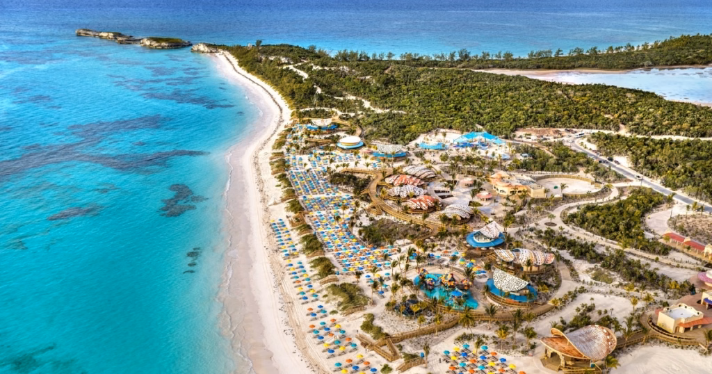 Vista aérea de Disney Lookout Cay at Lighthouse Point, ilha da Disney nas Bahamas