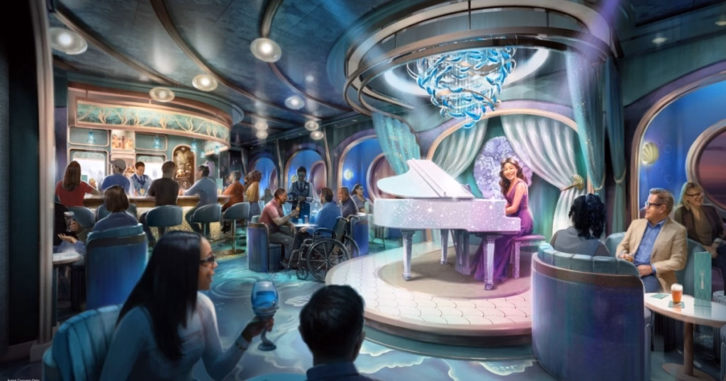Piano bar Sea Notes, com tema de A Pequena Sereia, no Disney Believe